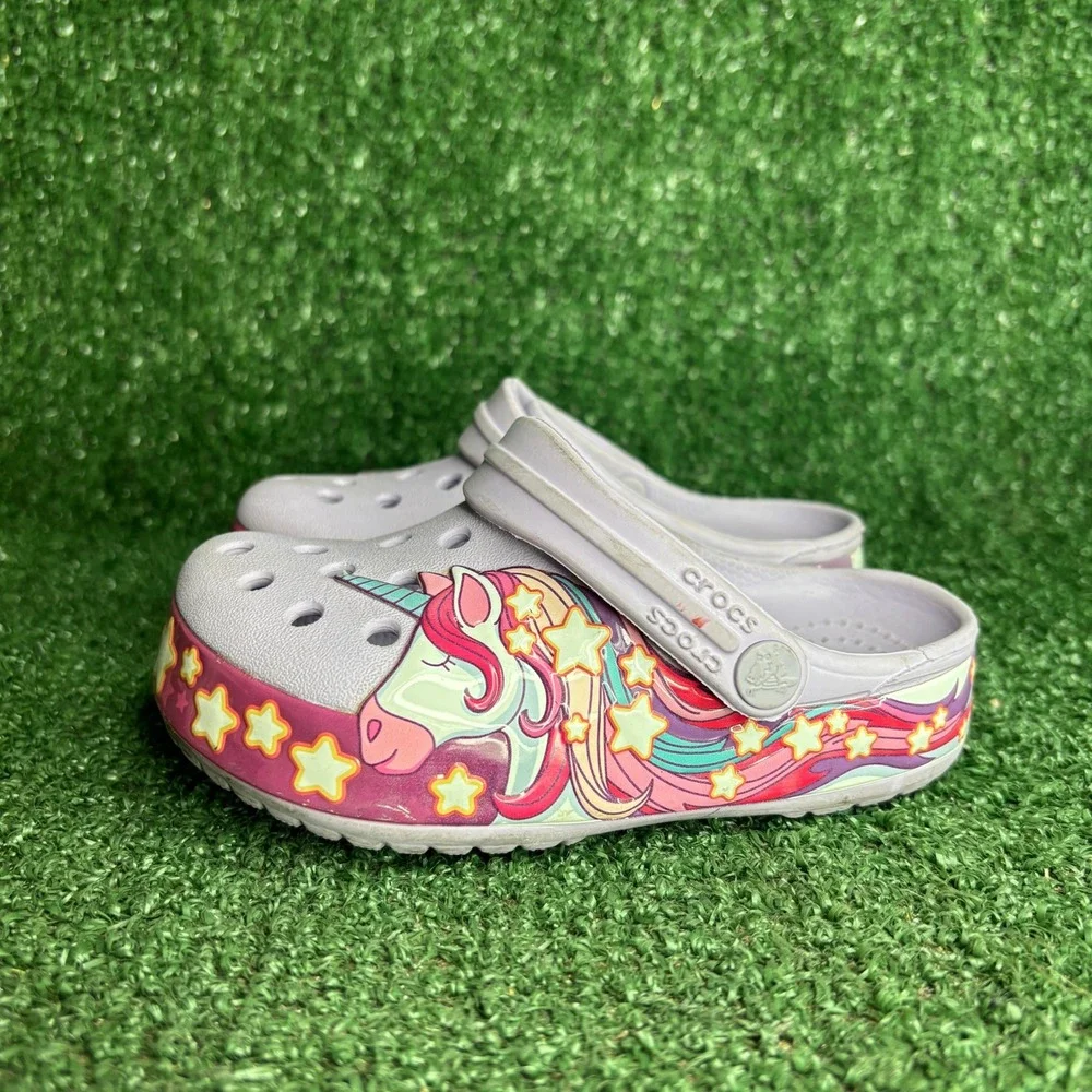 Crocs Fun Lab Unicorn Stars Graphic Band Clog Lavender Purple Toddler Size C 8